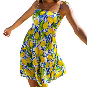 Kenny Flowers Positano Lemon Print Mini Resort Dress Yellow Size Small Sundress